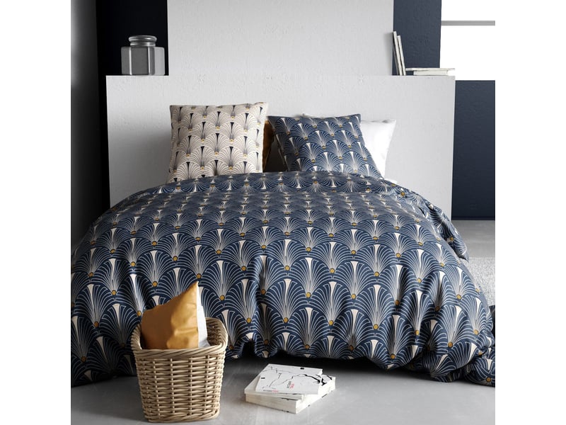 Parure housse de couette 240x220cm + 2 taies motif art-déco bleu et beige 100% coton - rayen RAYEN - Conforama A