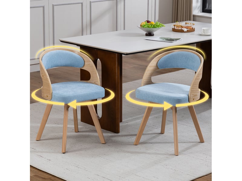  Lot de 2 chaise de salle à manger pivotante 44x41x75 cm bois, tissu lin bleu, dotée de coussin, confortable, meuble de salon  - Conforama D