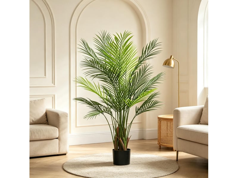 Palmier artificiel avec 22 feuilles décoratives sans arrosage ni taille en plastique vert avec pot lesté 120 cm - Conforama D