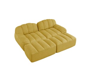 Canapé modulaire 2 places avec 2 ottomans en tissu bouclette jaune, 210 x 165 x 79 cm