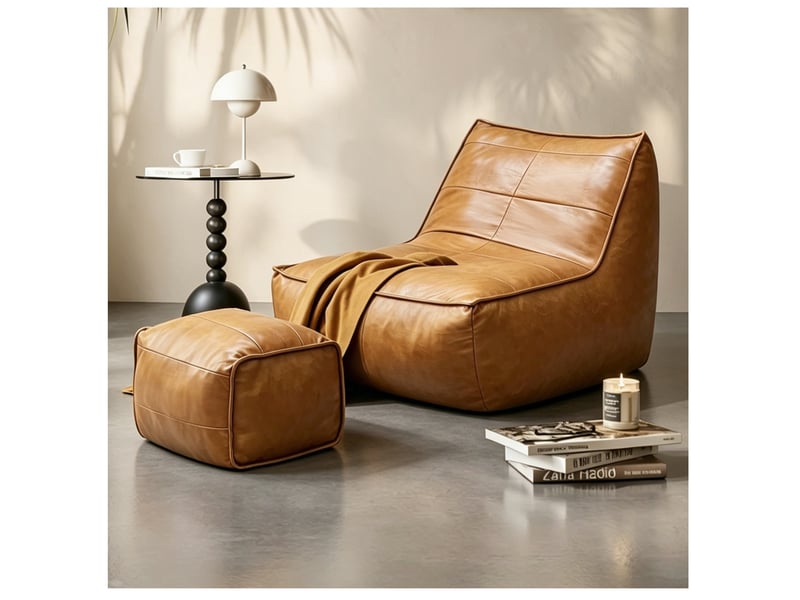  Fauteuil poire marron avec repose-pieds en tissu technique  - Conforama B