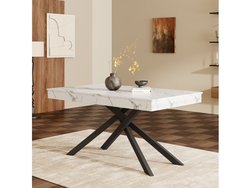 Table à manger extensible 140-180 x 80 cm, mdf, pieds en métal, blanche, 6 à 8 places - Conforama D