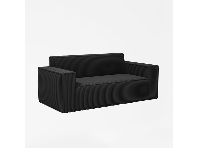  Canapé 2 places en velours côtelé noir, assise profonde, sans pieds, sans montage, transport facile  - Conforama E