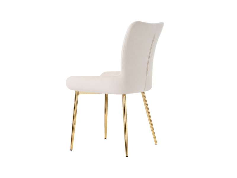  Lot de 4 chaises en velours beige, pieds métal doré, soutien lombaire, style luxueux  - Conforama E