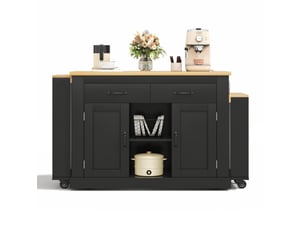 Îlot de cuisine mobile 142x55x93 cm avec 2 plans de travail extensibles noir