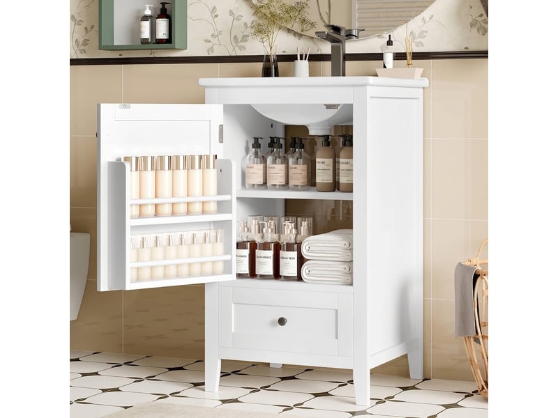 Meuble salle de bain sur pied 51x46x85cm avec meuble vasque en céramique blanc - Conforama B