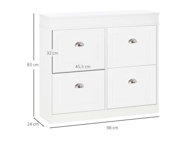  Meuble à chaussures 4 portes, étagère étroite avec tablettes réglables et amovibles, capacité 16 paires, pour entrée, couloir, 98 x 24 x 83 cm, blanc  - Conforama D