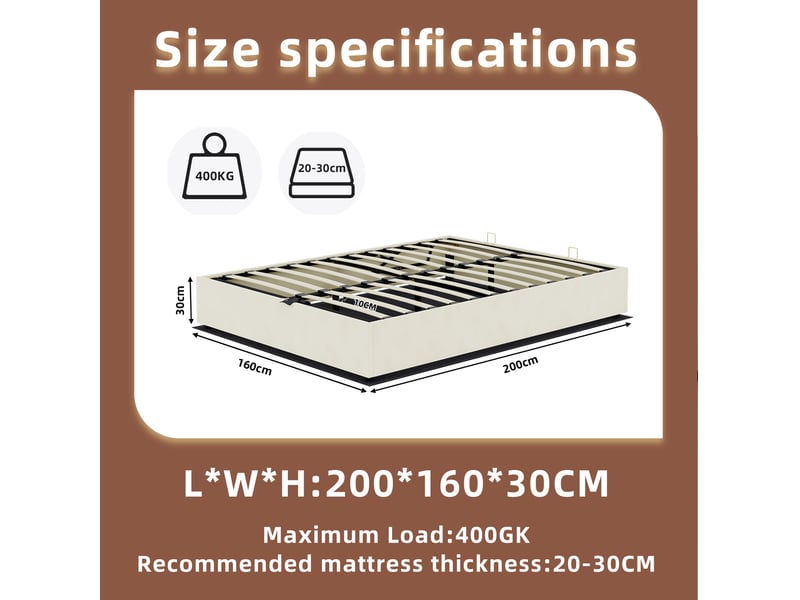  Sommier coffre 160x200 cm avec matelas, velours beige  - Conforama C