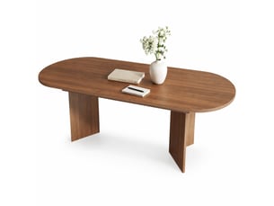 Table de salle à manger extensible pour 6 à 8 personnes, plateau épais et angles arrondis, en mdf noyer, 160200 × 90 cm