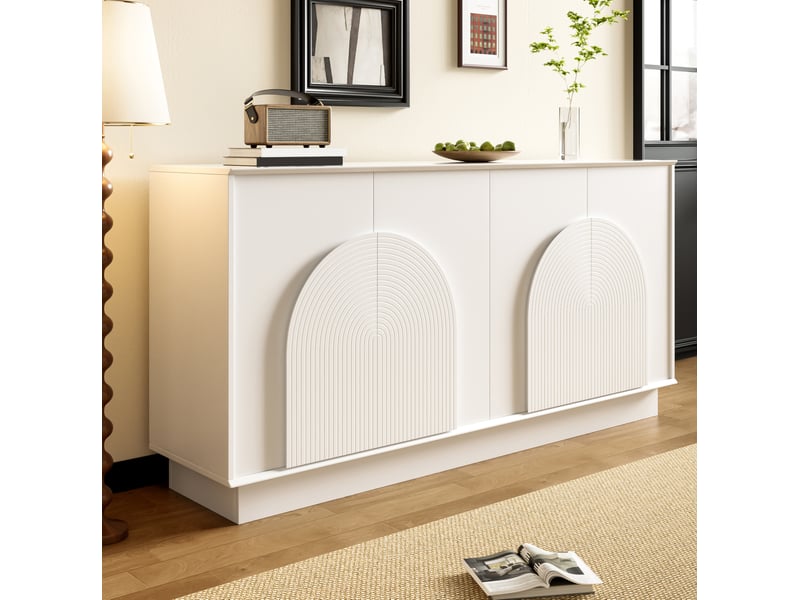  Buffet bas 4 portes blanc mat en mdf - 160 x 38 x 80 cm  - Conforama B