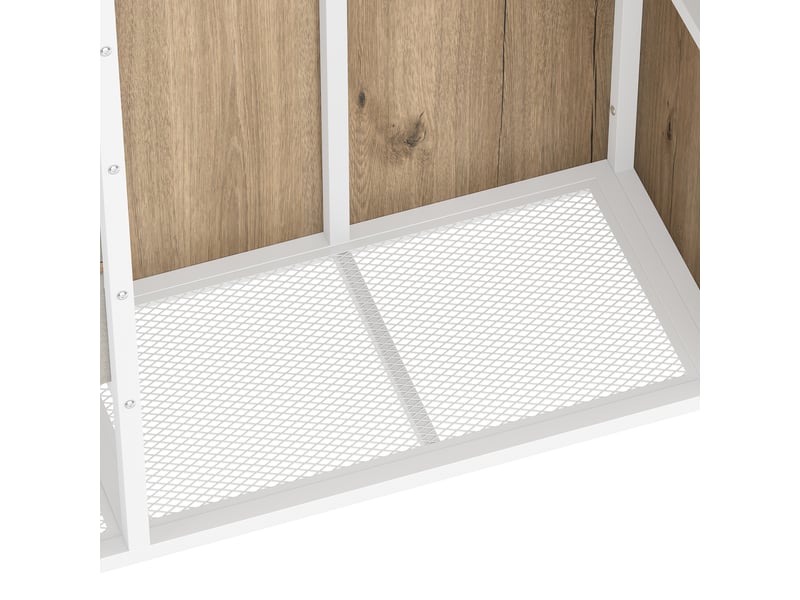  Lit mezzanine mi-hauteur 200×90 cm avec 2 tiroirs, penderie ouverte, rangements et led multicolores, sans matelas  - Conforama E