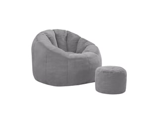 Fauteuil pouf fleur 105x105x70 cm avec repose-pieds gris clair
