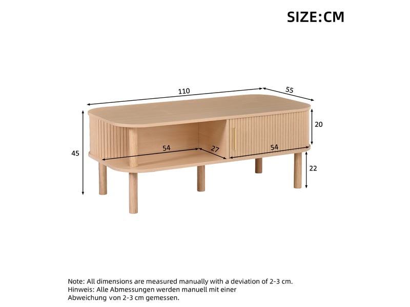  Table basse scandinave avec rangement et porte coulissante 110x55 cm mdf couleur bois naturel  - Conforama C