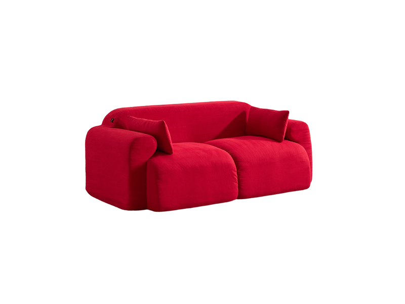  Canapé 2 places 186 x 95 x 76 cm rouge en velours côtelé, rembourrage en mousse et formes arrondies  - Conforama D