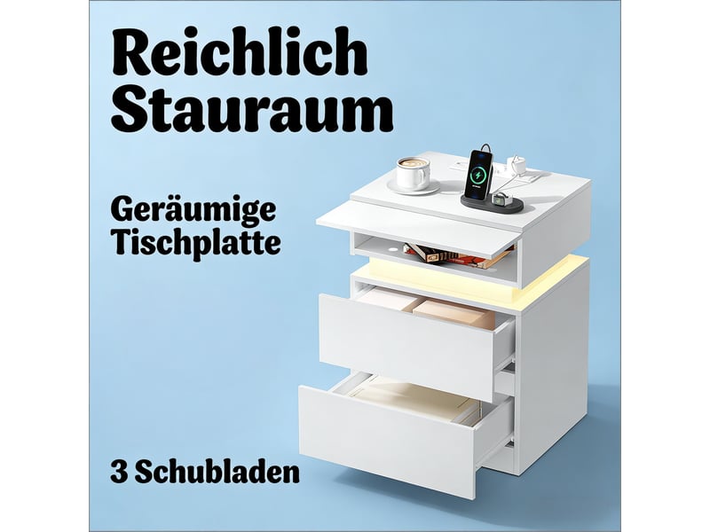 Table d’appoint avec led réglable, station de charge et rangement pratique, design moderne - Conforama D