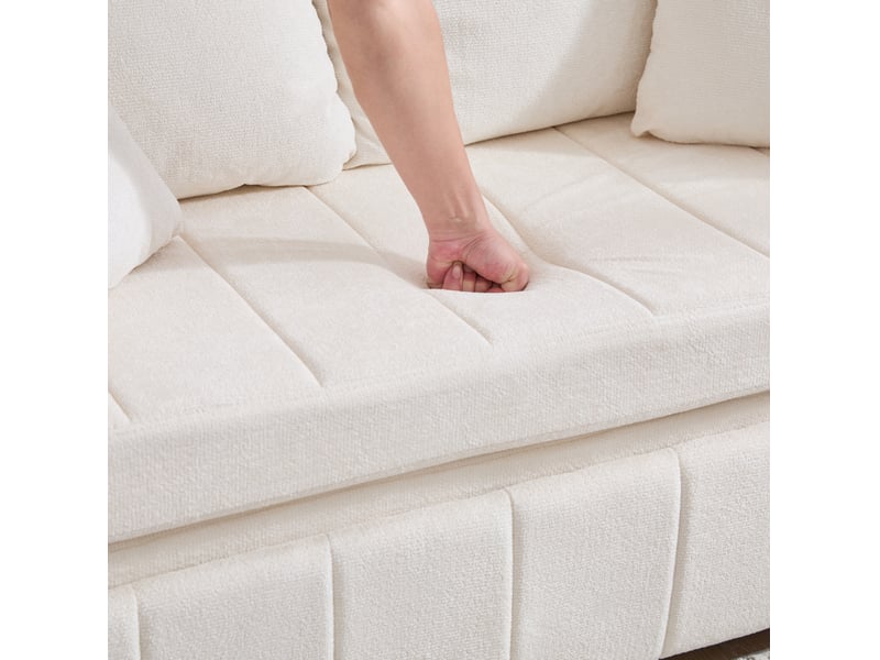  Canapé convertible 2 places en tissu beige avec usb, porte-gobelets et rangement, idéal pour petits espaces  - Conforama D