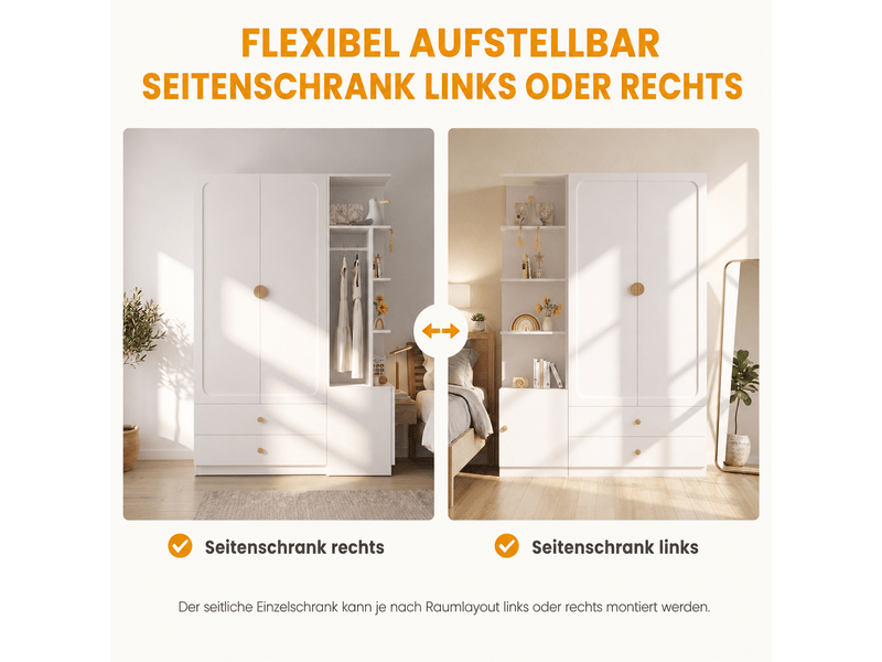  Armoire dressing 135 x 45 x 200 cm, 2 tringles, 2 tiroirs, 4 poignées en bois massif, mdf, blanc ABC - Conforama D