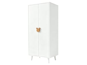 Armoire 2 portes blanche 140 × 55 × 170 cm, rangement avec penderie et 2 tiroirs pour chambre enfant