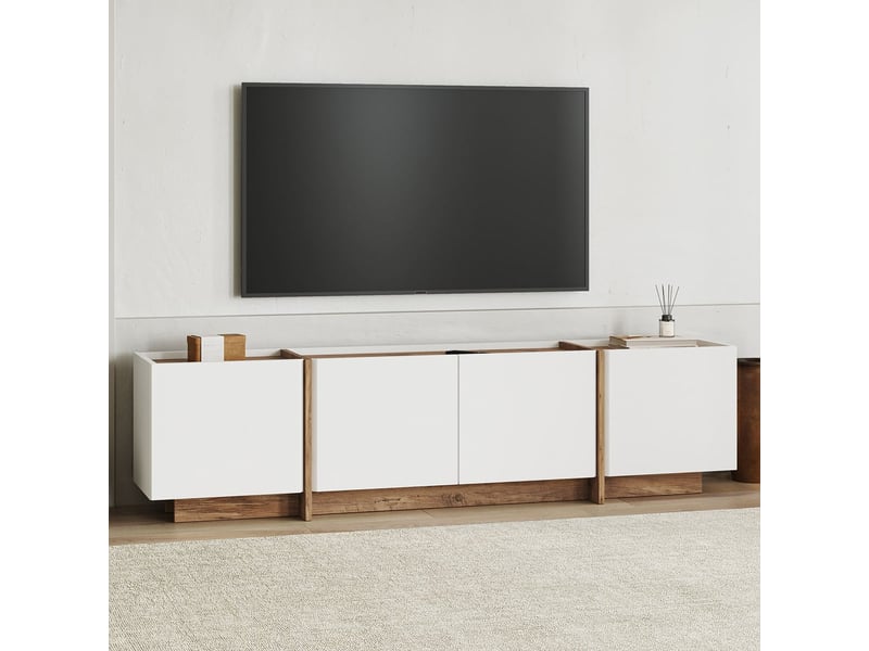  Support mural pour téléviseur avec portes à fermeture douce lowen - blanc  - Conforama B