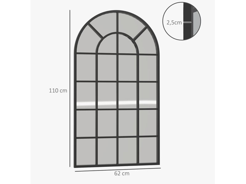 Miroir mural 110 x 62 cm – noir – cadre arche en aluminium avec croisillons, fixation murale incluse - Conforama C