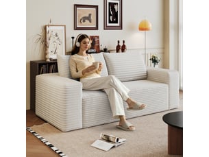 Canapé modulable, canapé 2 places, en velours tricoté, crème, assise profonde, livré monté, sans structure, 180 cm