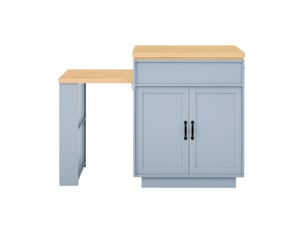 Table de salle à manger extensible avec led, 3 tiroirs, 2 portes et niches pour cuisine et salle à manger en mdf bleu