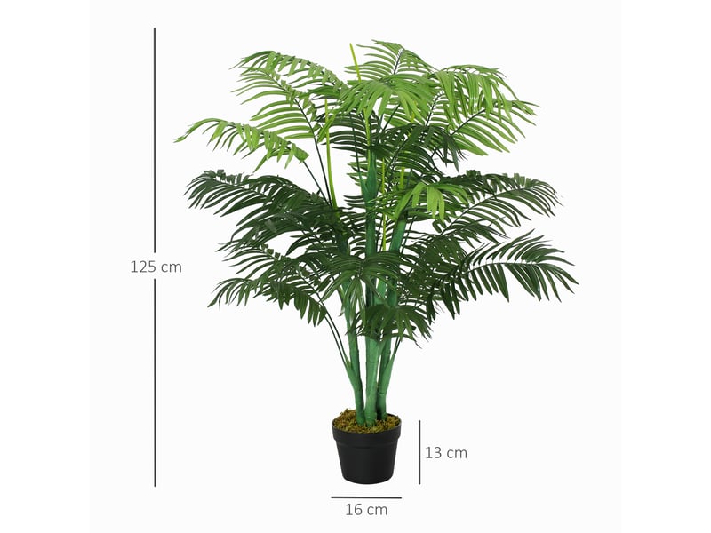  Palmier artificiel de 125 cm de haut, plante artificielle avec 18 palmes en pot, idéal pour le salon ou le balcon.  - Conforama E