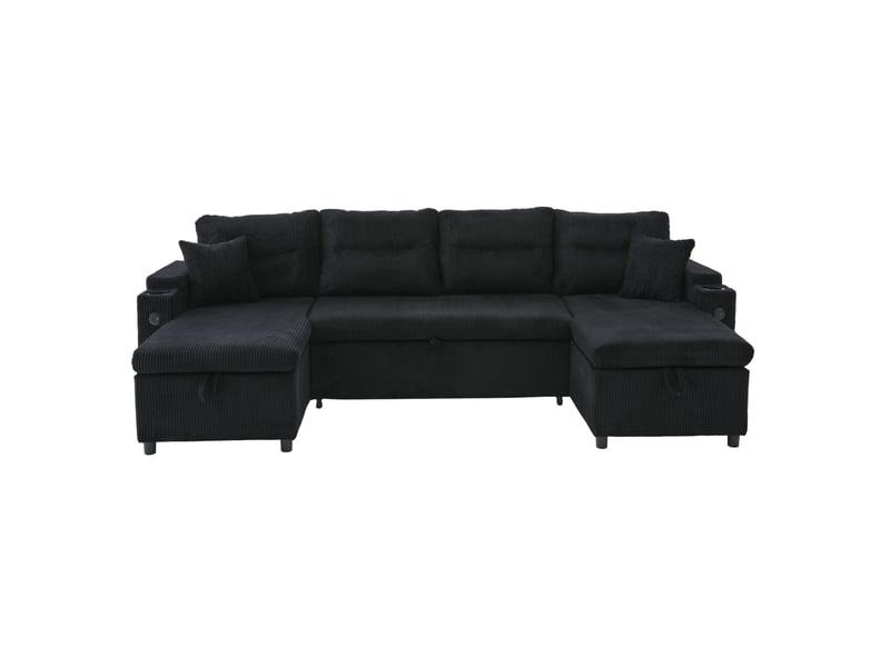 Canapé convertible 4 places à deux méridiennes avec rangement, noir - Conforama A