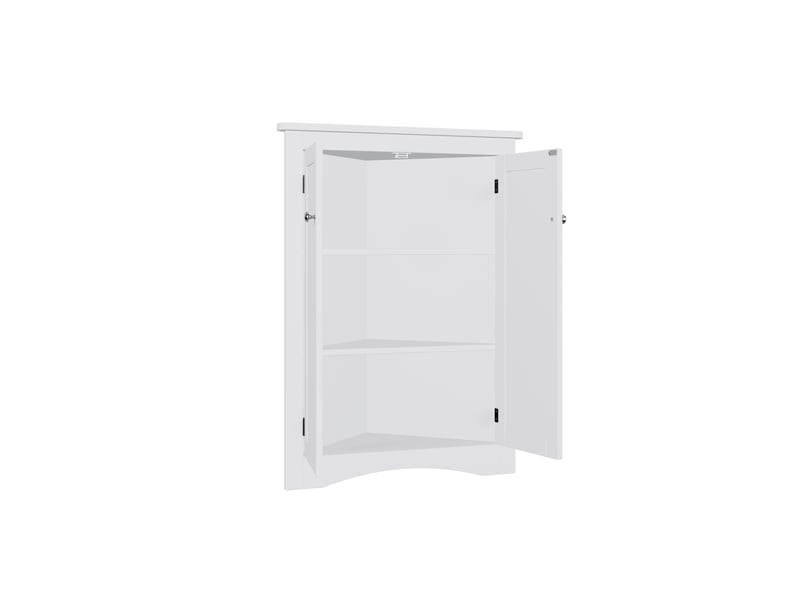  Meuble d’angle sdb blanc 62 × 80 cm, 2 portes, 3 niveaux, gain de place  - Conforama E