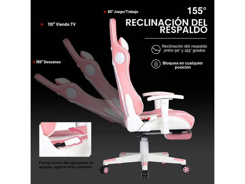  Gtplayer chaise de jeu ergonomique avec bluetooth et repose-pieds 200 kg - rose GT890MF-PK - Conforama D