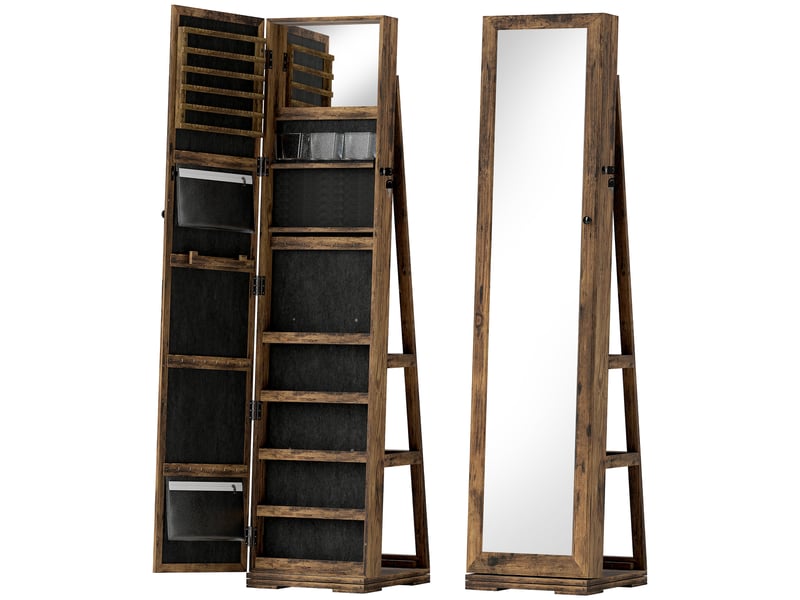  Armoire à bijoux pivotante verrouillable boîte à bijoux avec miroir - armoire bijoux multi-rangement - brun rustique  - Conforama A