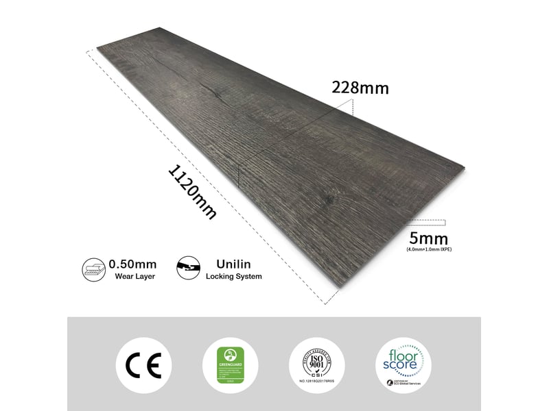  Sol vinyle spc à cliquer 112x22,8 cm 5 mm pvc noir  - Conforama E