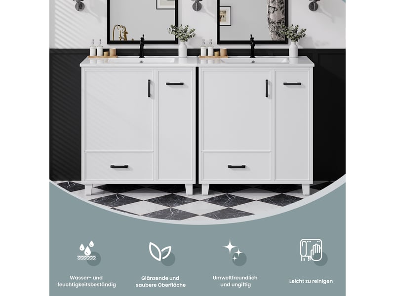  Meuble sous-vasque avec vasque céramique 1 porte 2 tiroirs blanc 76.5x47x82 cm NK000023AAK - Conforama E