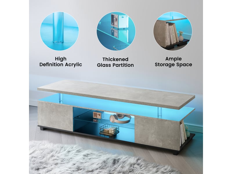  Meuble tv 60 pouces, meuble tv gaming led avec rangements, console multimédia gris et noir en mdf, 130x40x48 cm.  - Conforama E