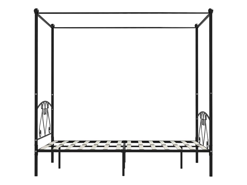  Lit double - lit adulte - cadre de lit sans matelas avec baldaquin noir 160x200 cm métal  - Conforama D