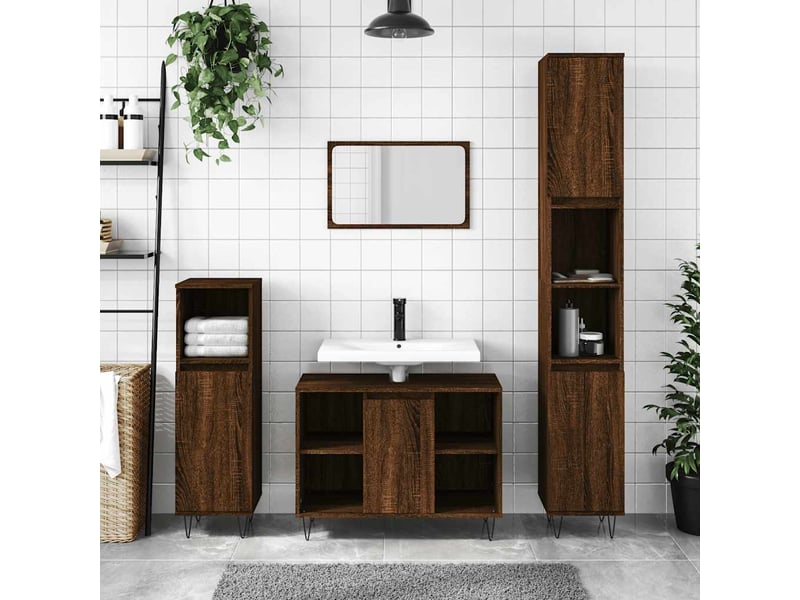  Meuble salle de bain rangement, commode chêne marron 80x33x60cm bois d'ingénierie shl2282  - Conforama B
