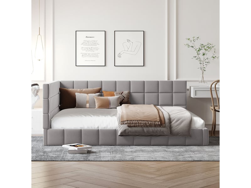 Lit banquette enfant rembourré 140 x 200 cm avec sommier à lattes, velours, gris Fay Lum - Conforama D
