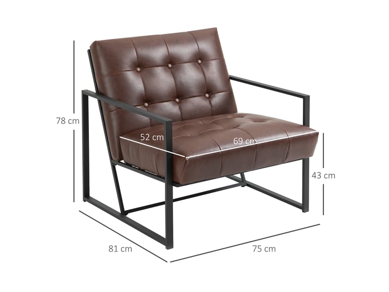 Fauteuil de salon chesterfield fauteuil relax assise dossier capitonnés structure métal noir revêtement synthétique chocolat  - Conforama E