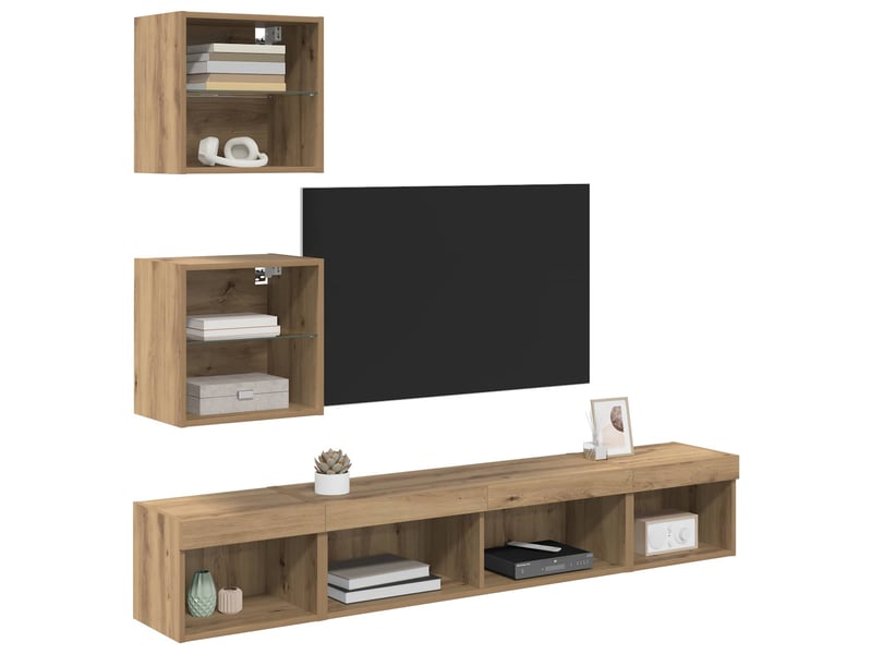  Unités murales tv avec led 5 pcs chêne artisanal shl38602  - Conforama C