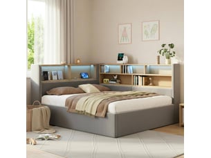 Lit avec rangement 140x200 cm <strong>COVREO </strong> <strong></strong> coloris gris