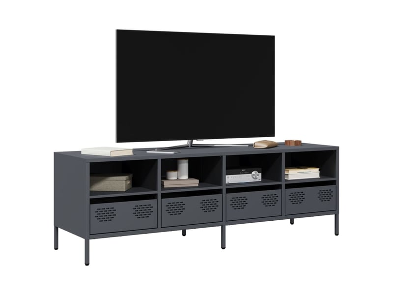  Meuble tv - banc tv - meuble de rangement anthracite 135x39x43,5 cm acier laminé à froid  - Conforama B