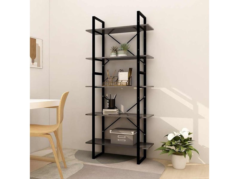  Bibliothèque à 5 niveaux, armoire à livres gris 80x30x175 cm bois d'ingénierie  - Conforama B