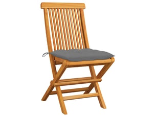 Lot de 2 chaise de jardin | chaise d'extérieur et coussins gris bois de teck massif