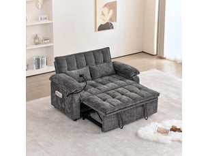 Canapé convertible 3-en-1 142 x 90 x 87 cm avec assise moelleuse, 2 coussins lombaires, tablette et porte-gobelet, chenille, gris