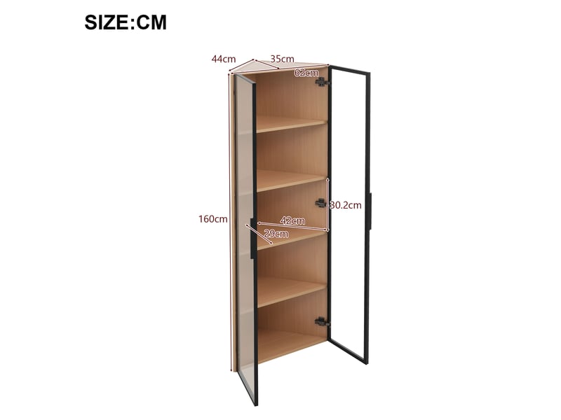  Vitrine d’angle led 62 × 35 × 160 cm, avec 2 portes en verre trempé, étagères ouvertes, meuble de rangement, chêne, format compact, coloris naturel CARDUME ESTIVAL - Conforama C