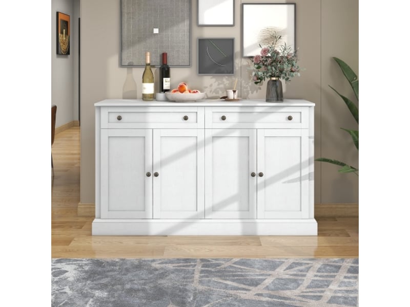  Grand buffet commode 150lx40lx86hcm avec 4 portes et 2 tiroirs, buffet pour salle à manger et salon,  blanc vintage  - Conforama B