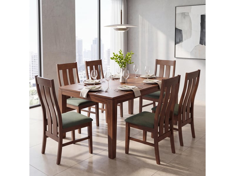  Lot de 6 chaises de salle à manger hwc-m58, chaises de cuisine, chaises à dossier, tissutextile, bois massif - structure foncée, vert foncé  - Conforama B
