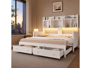 Lit avec rangement 90x190 cm ELVMI coloris blanc
