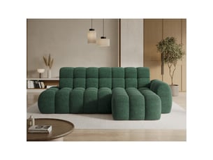 Canapé d'angle convertible bulla 3 places vert angle droit – tissu bouclette avec extension d'assise électrique
