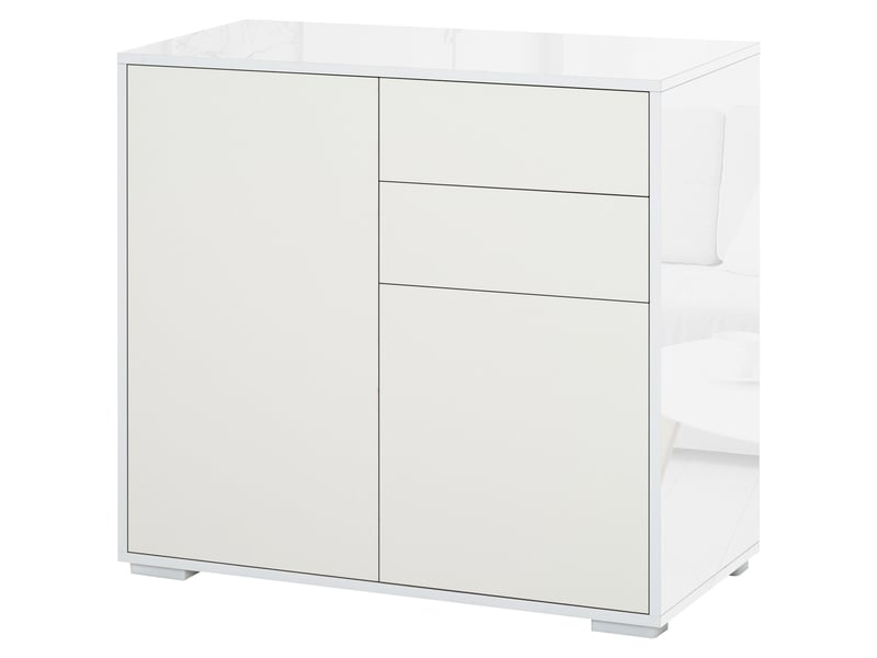  Buffet de cuisine à 2 portes, 2 tiroirs, structure blanche laquée, étagère réglable et système d'ouverture par simple pression, 79 x 36 x 74 cm, blanc  - Conforama A
